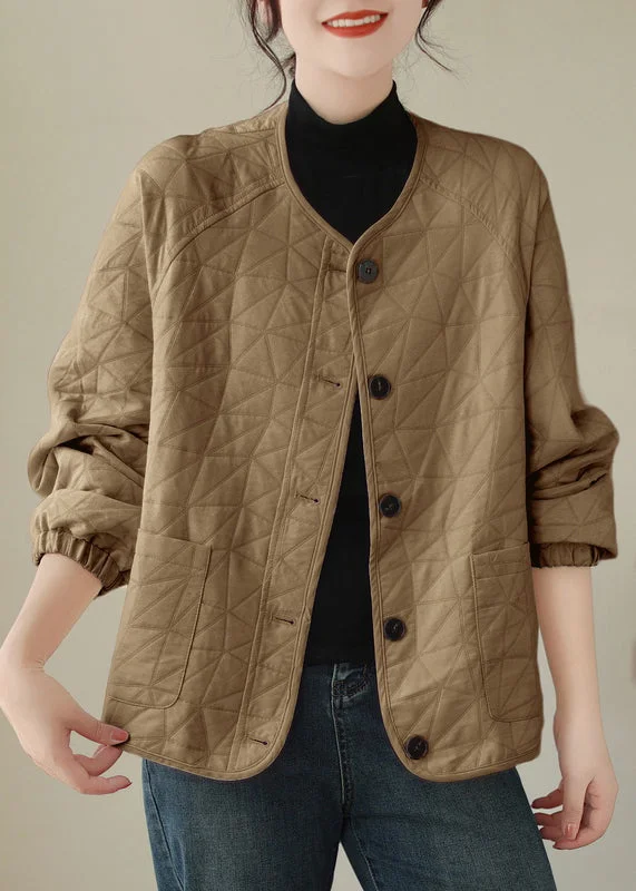 Stylish Women's CoatsLoose Khaki Button Pockets Thick Coats Long Sleeve