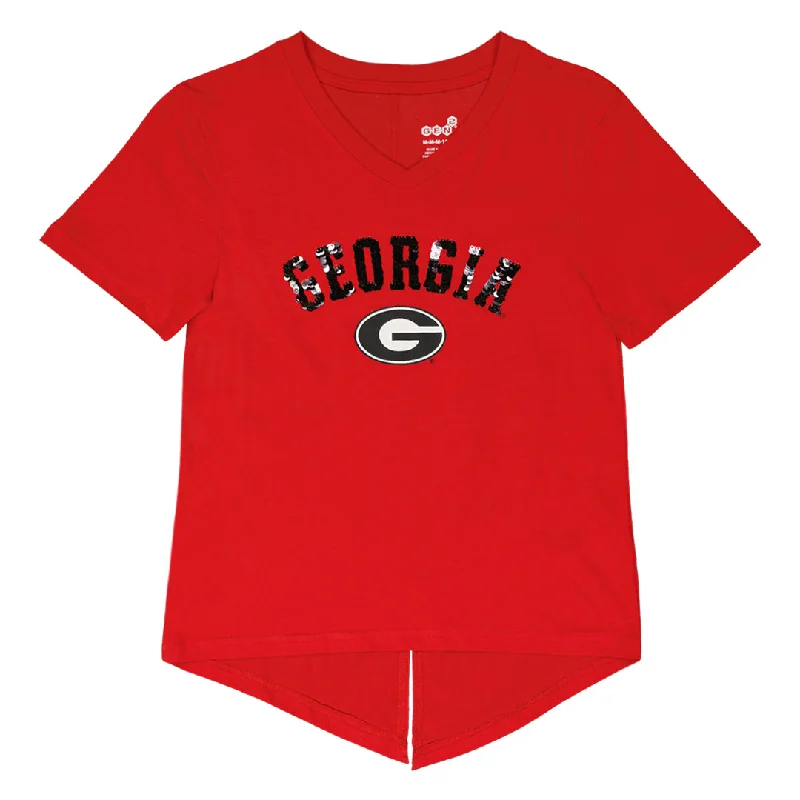 lightweight running hatsGirls' (Junior) University of Georgia Bulldogs V-Neck T-Shirt (K476KU 73N)