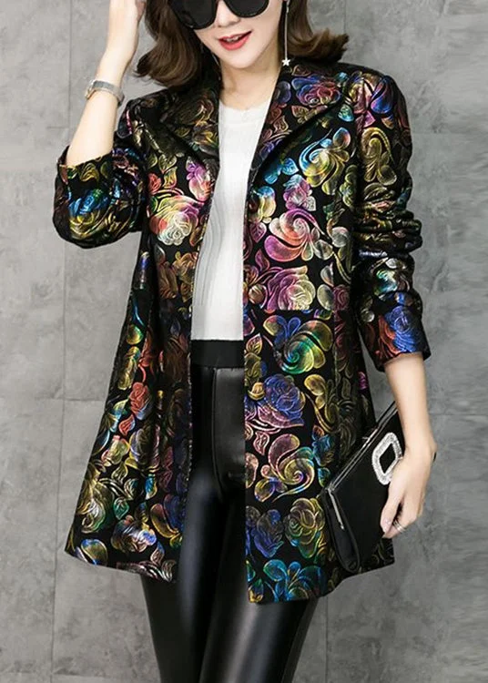 Women's Coats with BeltLoose Stand Collar Print Pockets Patchwork Faux Leather Coats Fall