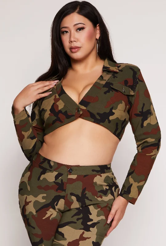 Women's Coats with BeltPlus Size Camo Hyperstretch Cropped Jacket