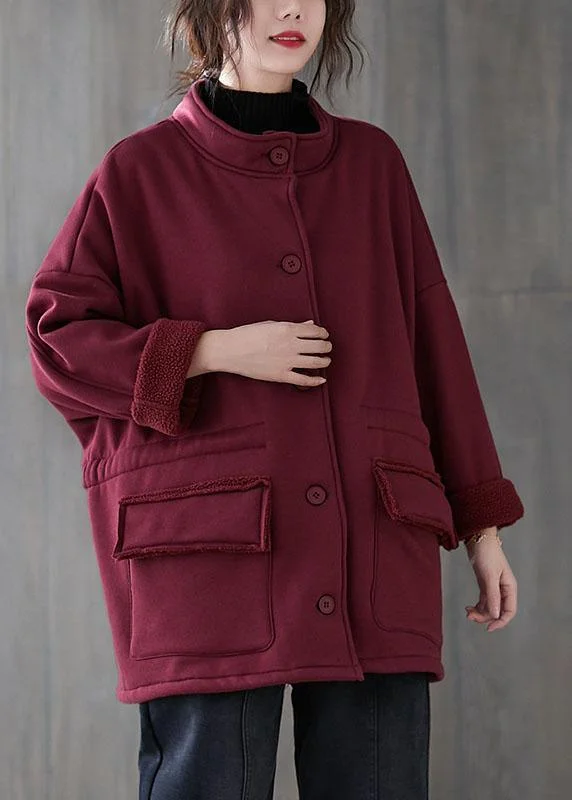 Women's Bomber CoatsMulberry Loose Pockets Button Fall Sweatshirt Coat