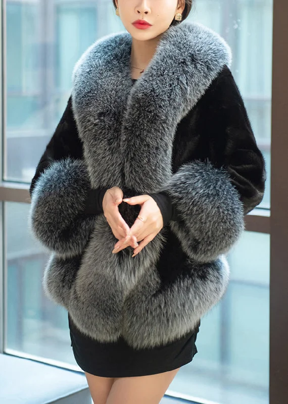 Women's Windbreaker CoatsNew Grey Fur Collar Pockets Patchwork Mink Velvet Coats Winter