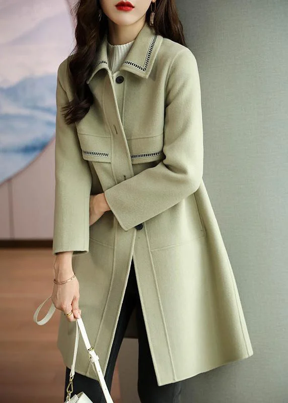 Women's Winter CoatsNatural Grass Green Peter Pan Collar Patchwork Woolen Jackets Fall