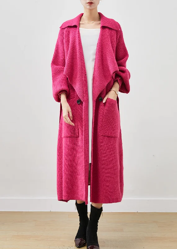 Women's Coats with Fur TrimmedModern Rose Oversized Pockets Knit Coat Outwear Spring