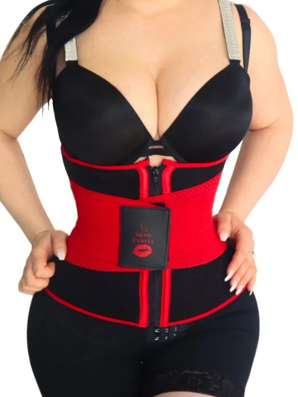 thong panties for yogaLong Torso single Belt Waist Trainer Black/Red