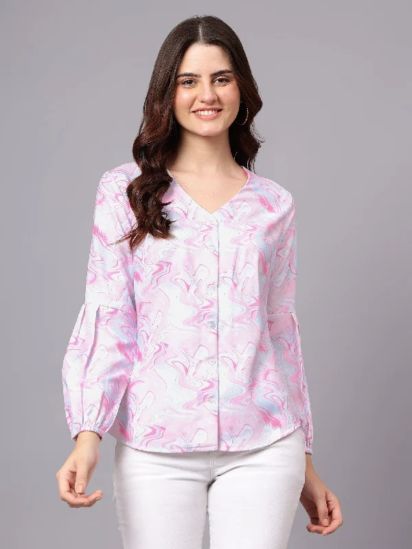 Women's Coats with HoodWomen's Pink Abstract Print Casual Top