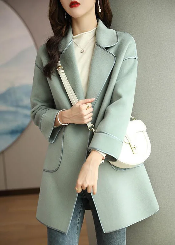 Women's Fur CoatsModern Green Lapel Patchwork Pockets Woolen Coats Fall