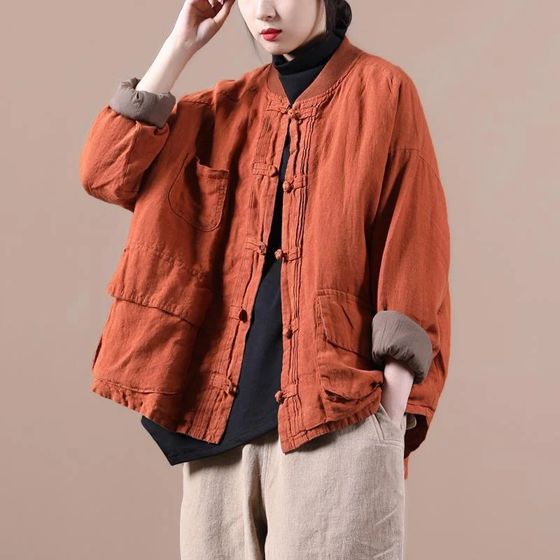 Women's Coats with Fur Trimmed ButtonsLuxury Spring Pocket Retro Coat