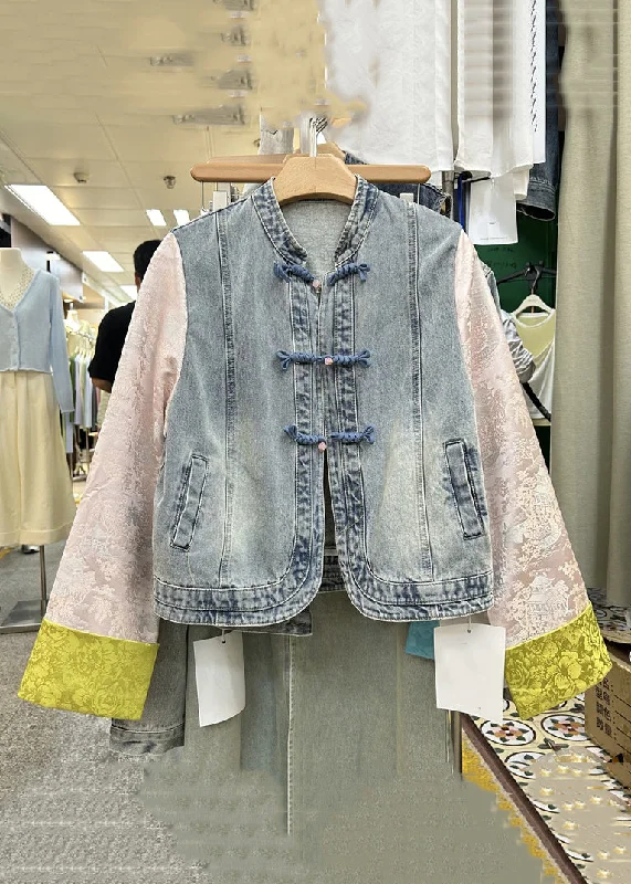 Women's Long CoatsNew Yellow Button Patchwork Denim Coats Long Sleeve