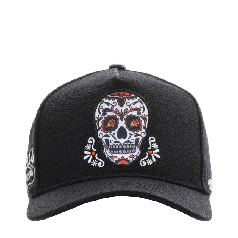 stylish newsboy caps with leather patchesSuns Sugar Skull Wool Blend Pinch Front Snapback