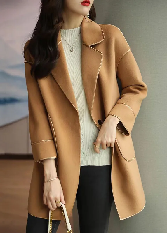 Women's Coats with Fur TrimLoose Khaki Peter Pan Collar Pockets Woolen Trench Coat Fall