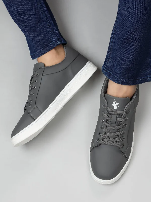 Women's Button-Up CoatsMen's Grey Solid Lace-Up Casual Sneakers