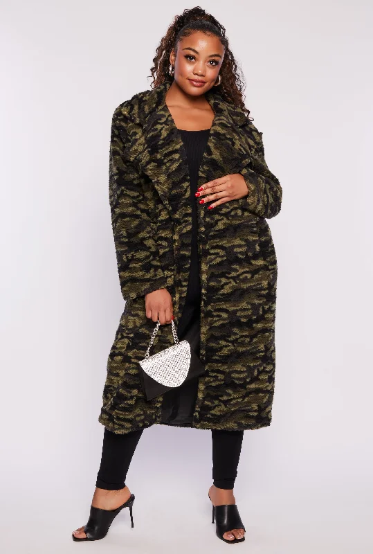 Women's Zip-Up CoatsPlus Size Patterned Teddy Coat