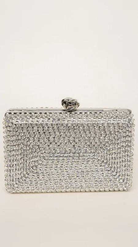 hats with built-in fans and sunglasses for beach daysNika Mini Clutch in Silver