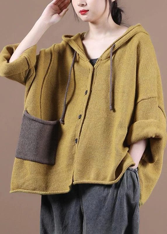 Women's Coats with CollarLoose Yellow Button Sweater Coat