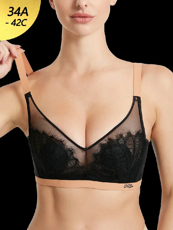 high-compression shapewear for partiesWomen Jacquard Lace Trim Transparent Thin Wireless Bras