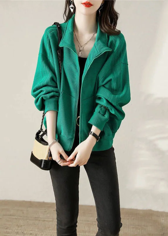 Women's Anorak CoatsModern Green Oversized Pockets Cotton Jacket Fall