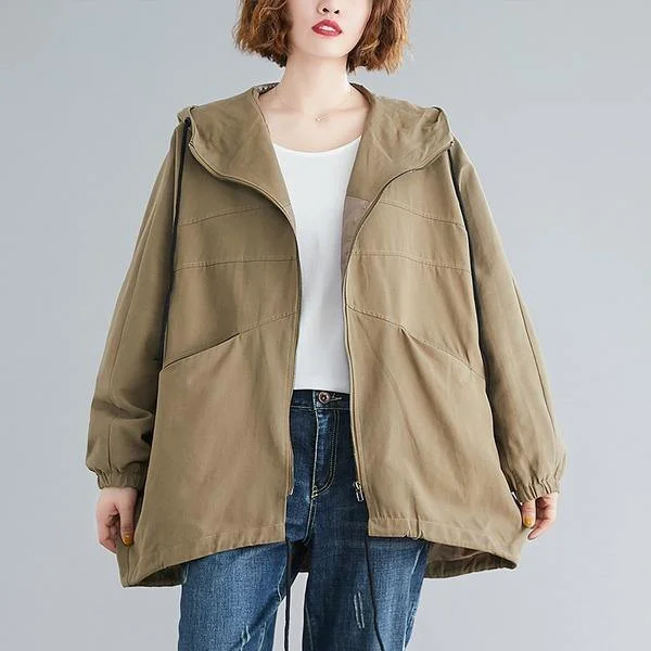 Women's Parka CoatsPockets Zipper All-match Hooded Windbreaker 2020 New Simple Leisure Plus Size Women Coat