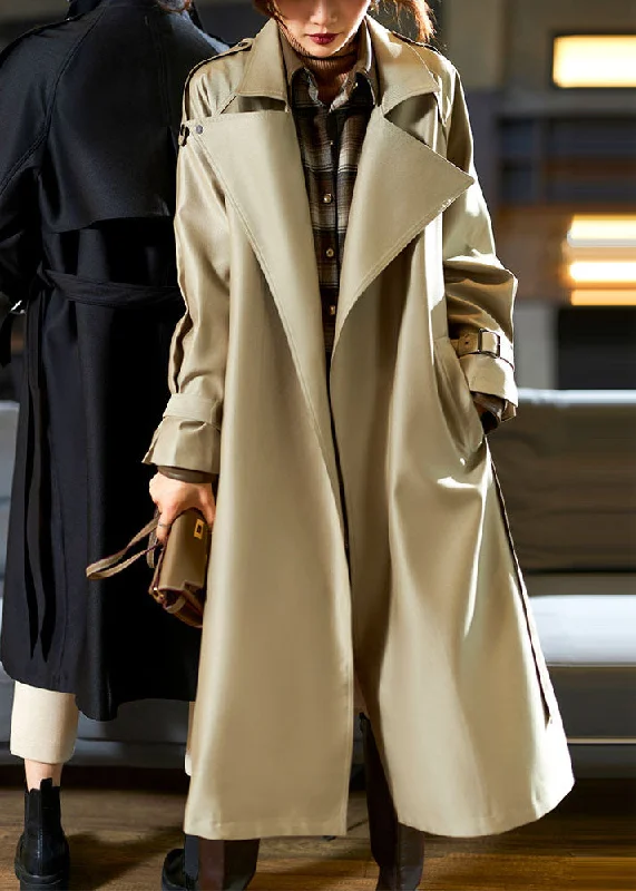 Women's Coats with Fur TrimmedModern Khaki Notched Pockets Sashes Trench Coat Fall