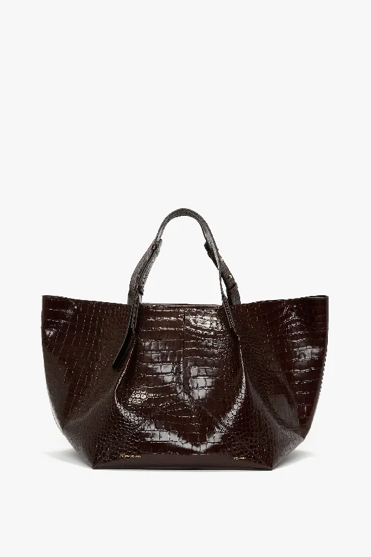 lightweight running hatsW11 Jumbo Tote In Dark Brown Croc Embossed Leather