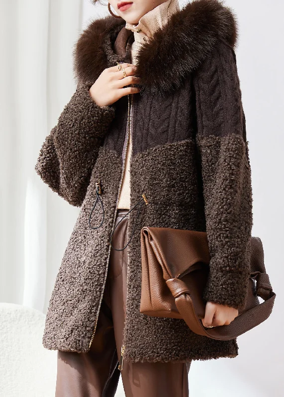 Women's Long CoatsNew Fashion Coffee Knitted Patchwork Faux Fur Thick Hooded Coats Winter