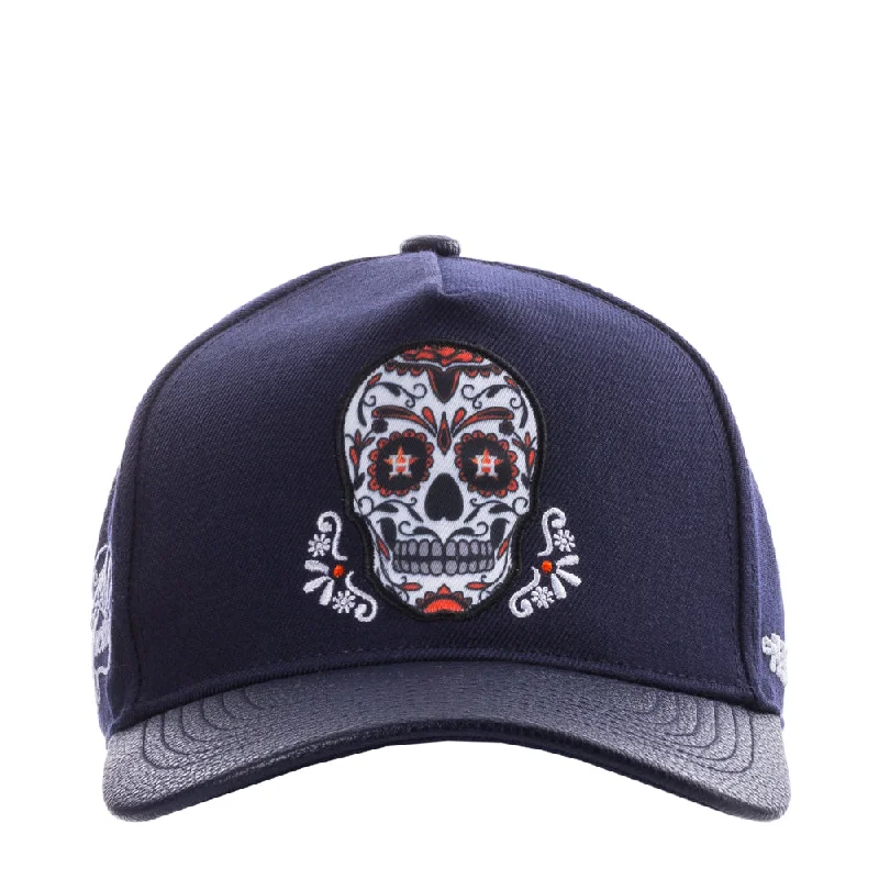 casual trucker hats with curved billsAstros Sugar Skull Wool Blend Pinch Front Strapback