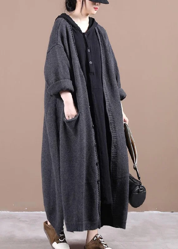 Women's Duffle CoatsOrganic Dark Grey side open Fall Cardigans Long Coat