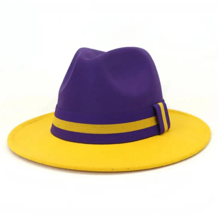 water-resistant hats with hoods for rainy hikesHat Purple and Yellow Flat Brim Straight Edge Jazz