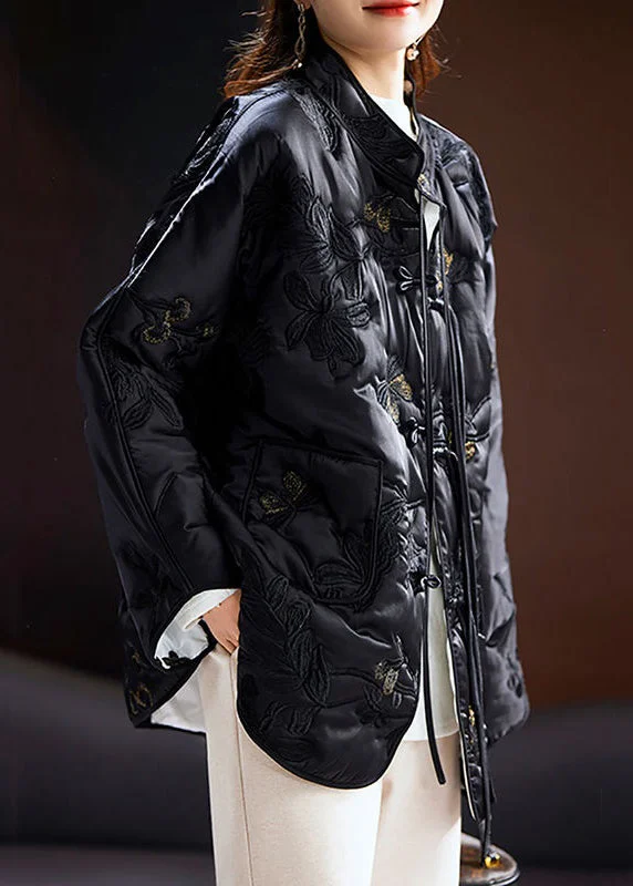 Women's Quilted CoatsNew Black Chinese Button Embroideried Cotton Filled Coat Spring