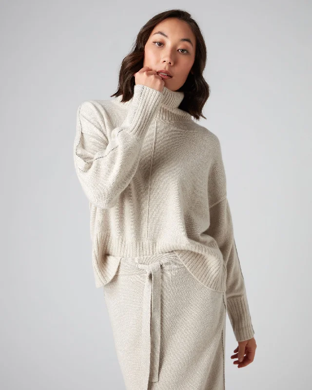 Women's Greek Wool SweatersWomen's Mollie Metal Roll Neck Cashmere Jumper With Lurex Ecru White Sparkle