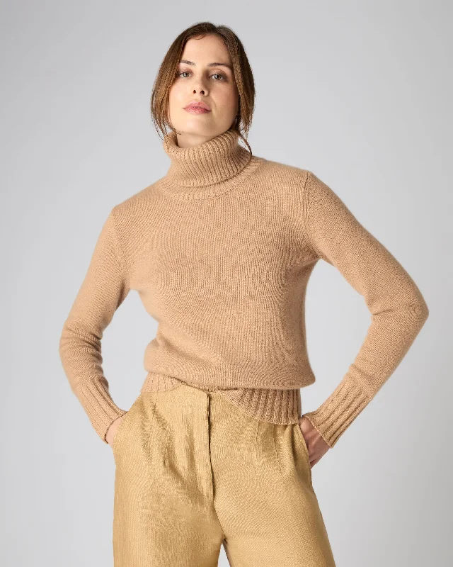 Women's Slovak Wool SweatersWomen's Chunky Roll Neck Cashmere Jumper Sahara Brown