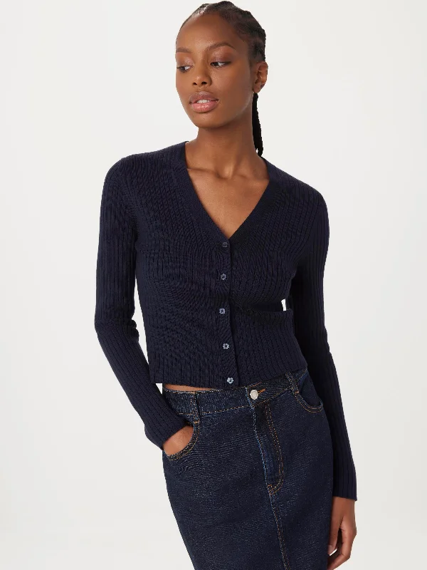 Women's Georgian Wool SweatersThe Merino V-Neck Cardigan in Space Blue