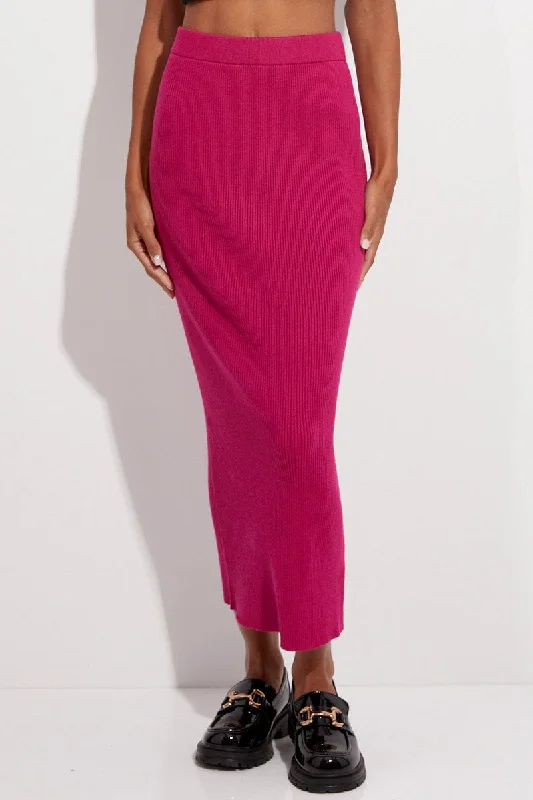 Women's Czech Wool SweatersPink Knit Skirt Midi High Rise