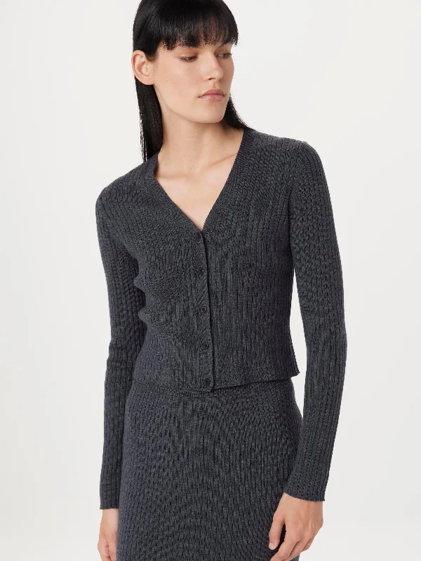 Women's Romanian Wool SweatersThe Merino V-Neck Cardigan in Charcoal Grey