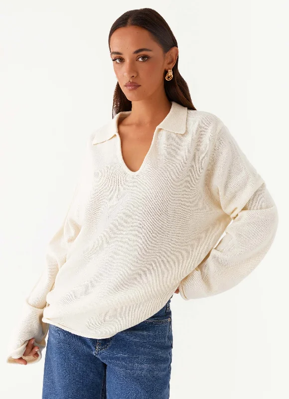 Women's Notched Collar SweatersDeena Knit Sweater - White