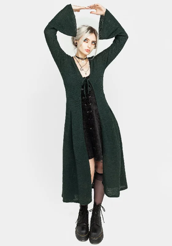 Women's Long Sleeve SweatersXana Textured Tie Front Long Cardigan - Green