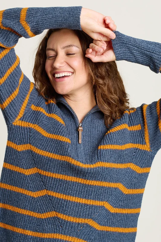 Women's Montenegrin Wool SweatersKnitted Stripe Quarter Zip Jumper