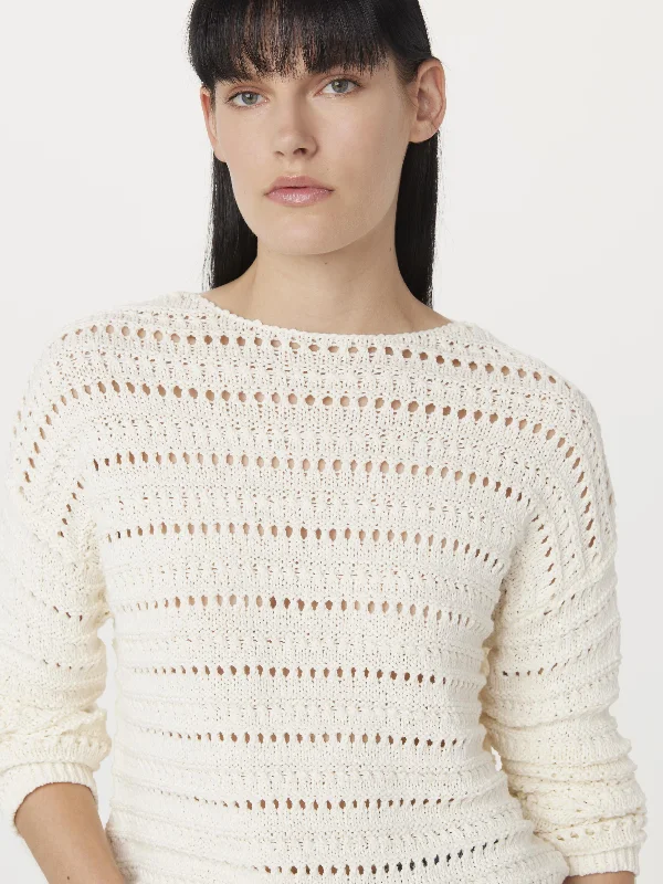 Women's Peter Pan Collar SweatersThe Openwork Boat Neck Sweater in Cream