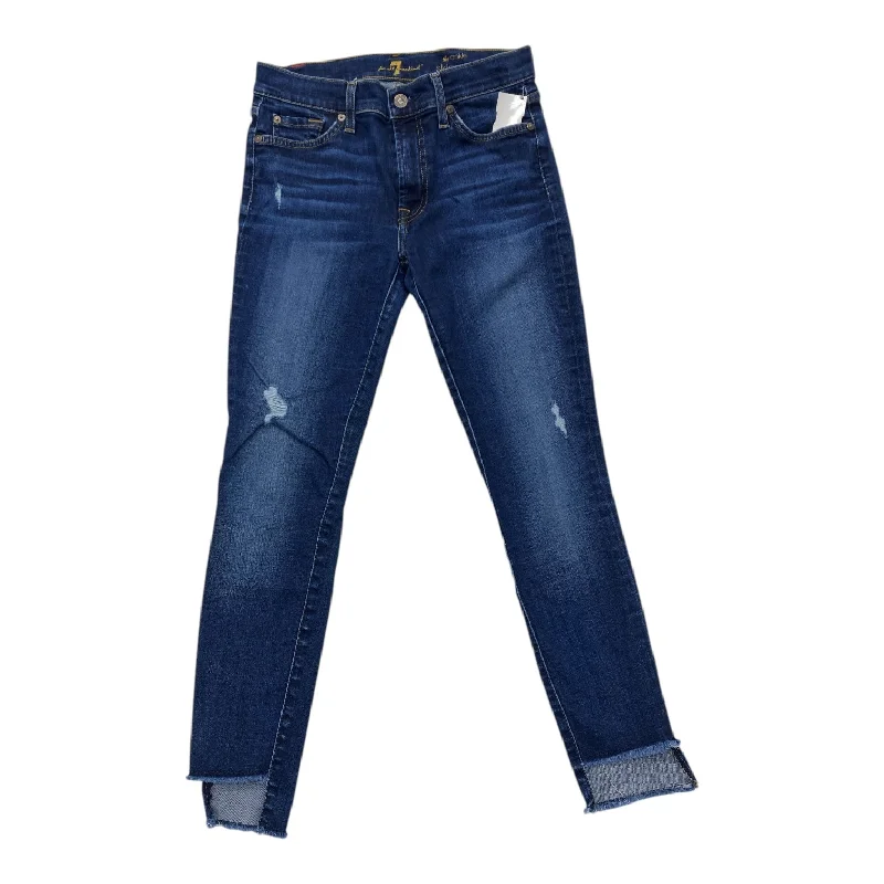 Women's Jodhpurs with Collarless NeckJeans Skinny By 7 For All Mankind In Blue Denim, Size: 4