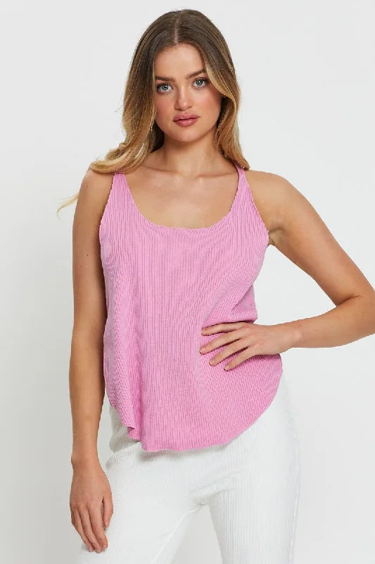 Women's V-Shaped Collar SweatersPink Knit Top V-Neck