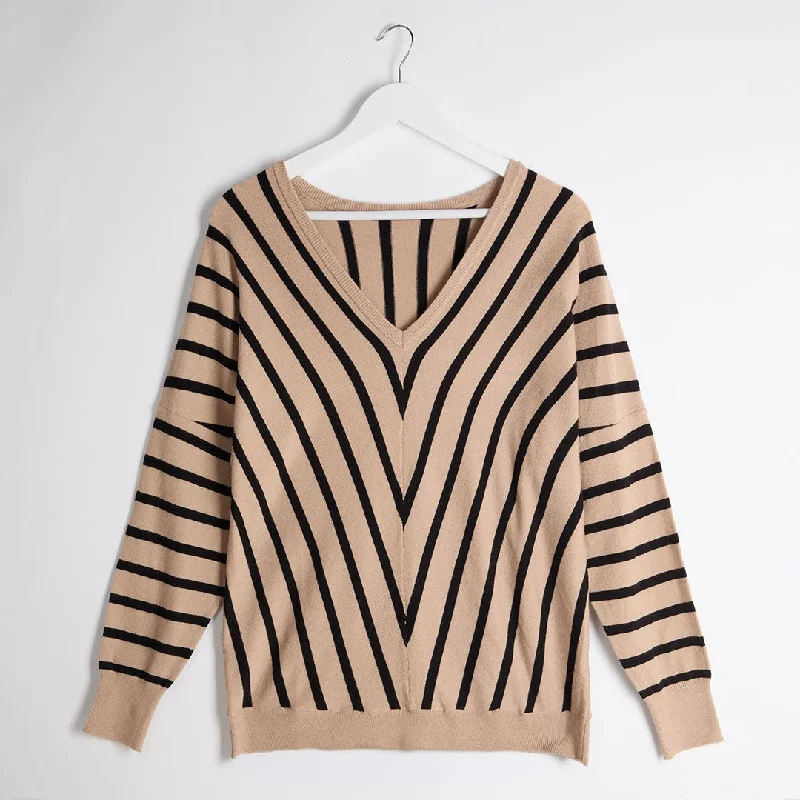 Women's V-Shaped Collar SweatersEx Store Ladies Chevron Vneck Jumper