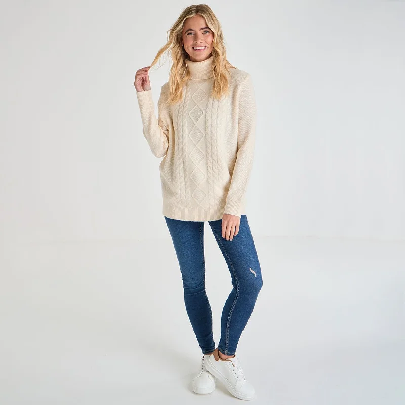 Women's Cable Knit SweatersLadies Polo Neck Cable Knit Jumper