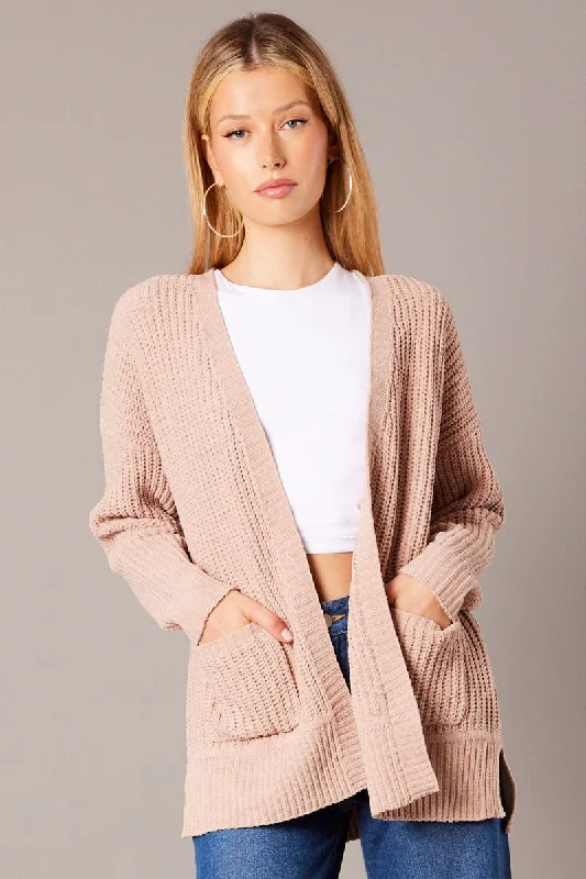 Women's Hungarian Wool SweatersBeige Knit Cardigan Longline Chenille