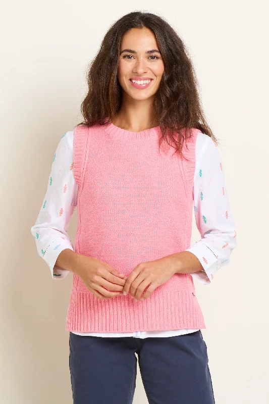 Women's Peter Pan Collar SweatersPink Dip Hem Knitted Vest