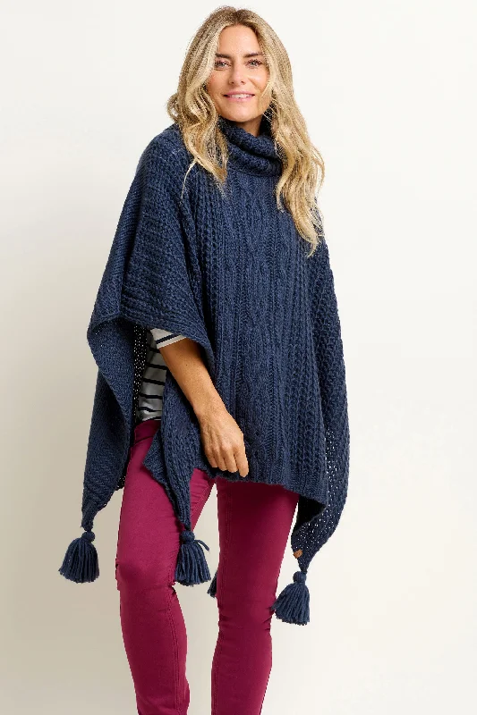 Women's Montenegrin Wool SweatersNavy Knitted Poncho