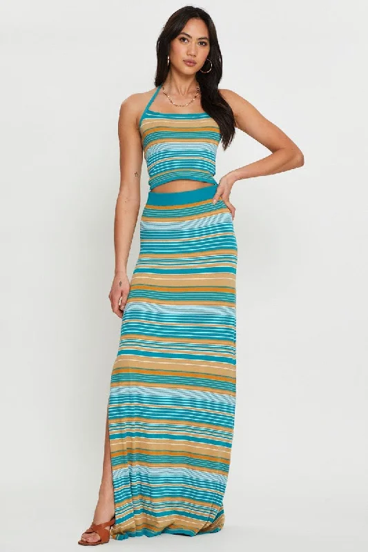 Women's Estonian Wool SweatersStripe Knit Skirt Maxi