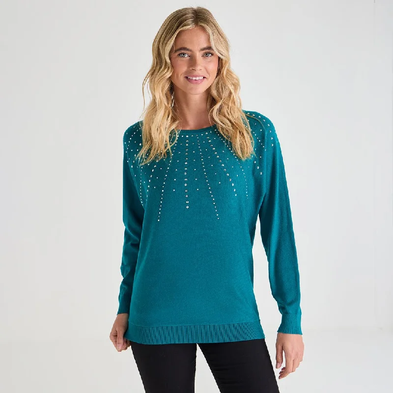 Women's Zip-Up SweatersLadies Beaded Batwing Jumper