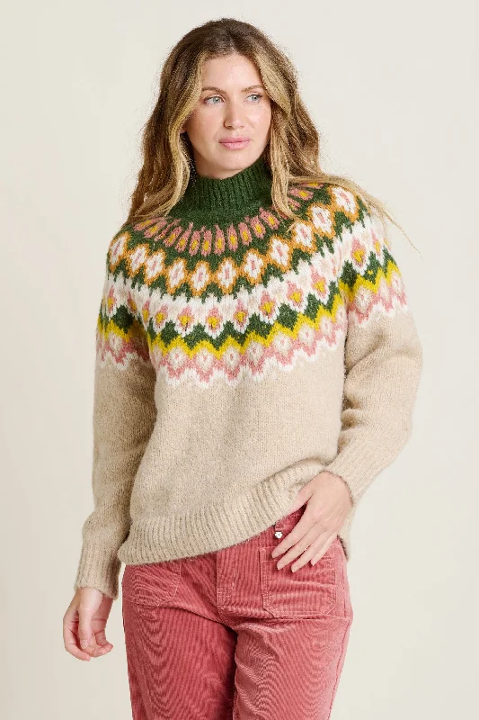 Women's Irish Wool SweatersOat Chunky Knitted Fairisle Jumper