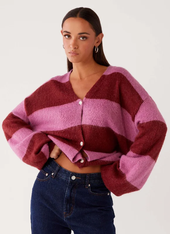 Women's Longline SweatersAinslee Oversized Knit Cardigan - Red Pink Stripe