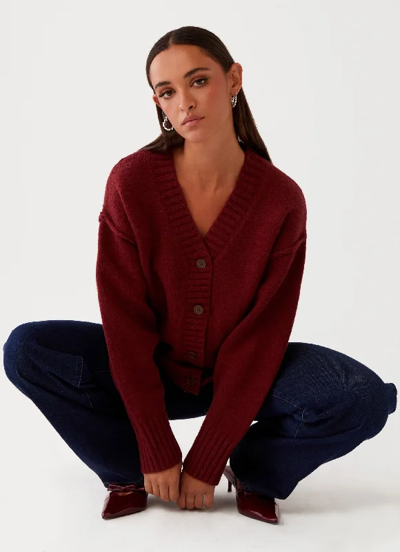 Women's Collarless Design SweatersTell Me More Oversized Cardigan - Maroon